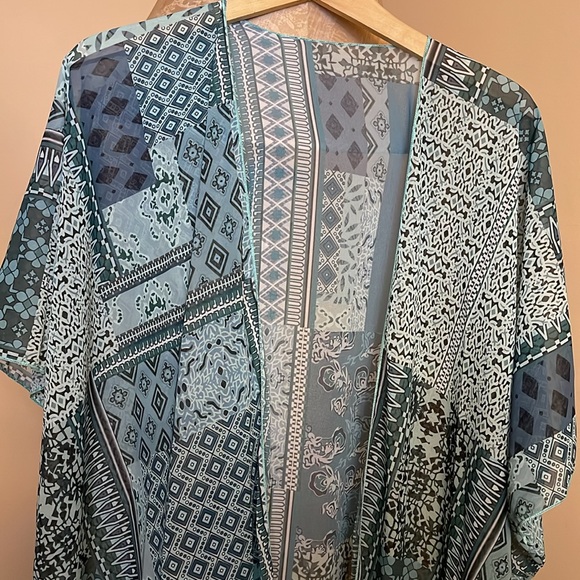 Bohemian Teal/Blue Lightweight Kimono Angel Sleeves With Slide Slits ONE SIZE - Picture 4 of 9